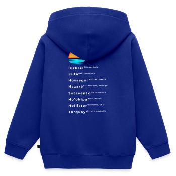 Bekannte Surf Spots Liste - Kinder Premium Organic Zip Hoodie - Royalblau - Hinten - AI Model Kid Male (0cm)