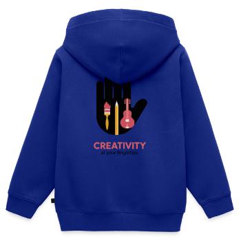 LA CRÉATIVITÉ À PORTÉE DE MAIN - Sweat Premium à capuche zippé enfant bio - bleu roi - Dos - AI Model Kid Male (0cm)