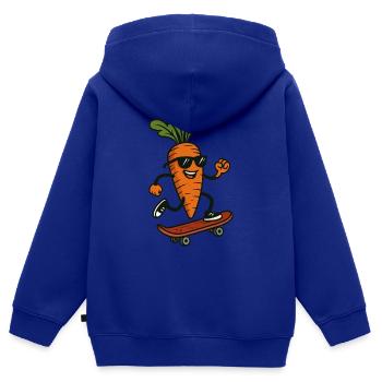 Kickflip Carrot : Le patineur coriace au feuillage - Sweat Premium à capuche zippé enfant bio - bleu roi - Dos - AI Model Kid Male (0cm)