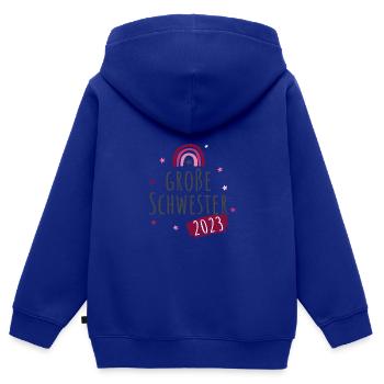 Große Schwester 2023 Regenbogen - Kinder Premium Organic Zip Hoodie - Royalblau - Hinten - AI Model Kid Male (0cm)