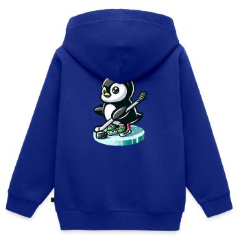 Pinguin Eishockeyspieler mit Puck und - Kinder Premium Organic Zip Hoodie - Royalblau - Hinten - AI Model Kid Male (0cm)