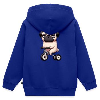 Lustiger Mops auf Dreirad Skurriler Hund läuft - Kinder Premium Organic Zip Hoodie - Royalblau - Hinten - AI Model Kid Male (0cm)