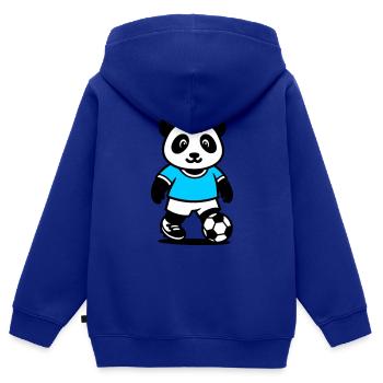 Panda footballeur mignon et stylé Kawaii Foot - Sweat Premium à capuche zippé enfant bio - bleu roi - Dos - AI Model Kid Male (0cm)