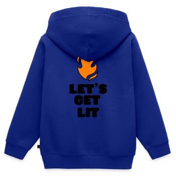 FEUERZEUG BRAND FEUER LAGER LAGERFEUER CAMP MOTIVE - Kinder Premium Organic Zip Hoodie - Royalblau - Hinten - AI Model Kid Male (0cm)