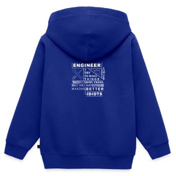 IDIOT PROOF - Mécanicien Ingénieur Idiot Proof - Sweat Premium à capuche zippé enfant bio - bleu roi - Dos - AI Model Kid Male (0cm)