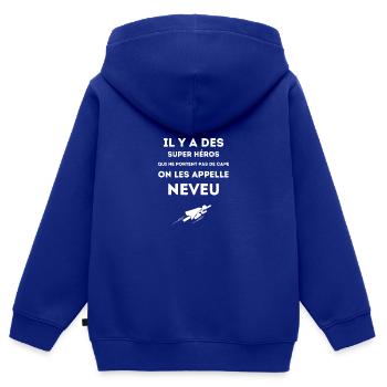 Neveu super héros - Sweat Premium à capuche zippé enfant bio - bleu roi - Dos - AI Model Kid Male (0cm)