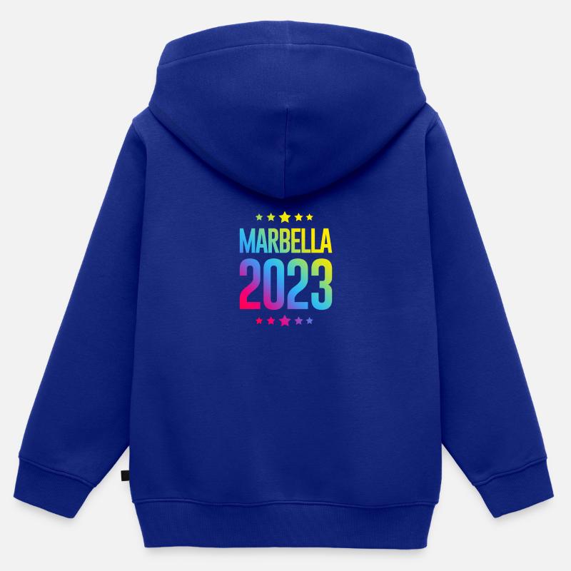 Marbella 2023 - Sweat Premium à capuche zippé enfant bio - bleu roi