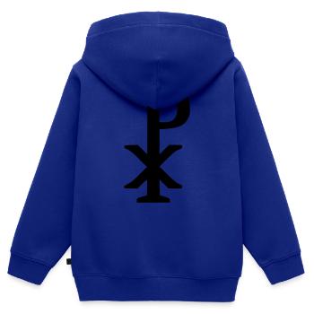 Chi rho - Jésus - Sweat Premium à capuche zippé enfant bio - bleu roi - Dos - AI Model Kid Male (0cm)