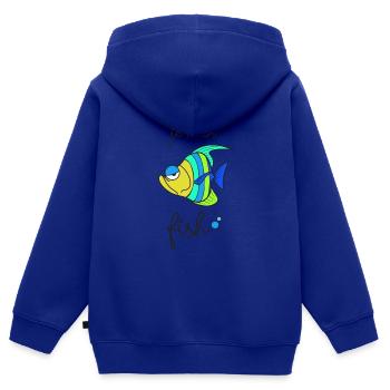 Je m'en fish - Sweat Premium à capuche zippé enfant bio - bleu roi - Dos - AI Model Kid Male (0cm)