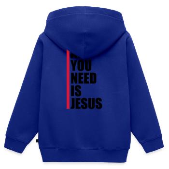 Strip Need Jesus - Kids Premium Organic Zip-up Hoodie - royal blue - Back - AI Model Kid Male (0cm)