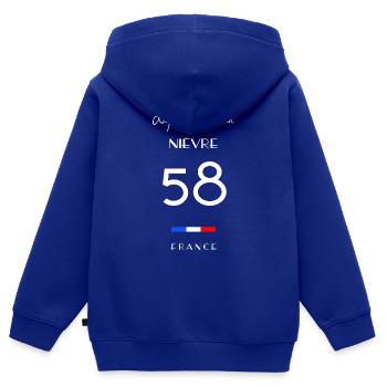 Das Leben ist besser in NIÈVRE Number 58 Burgund - Kinder Premium Organic Zip Hoodie - Royalblau - Hinten - AI Model Kid Male (0cm)