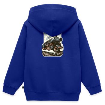 Illustration einer klassischen Dampflok - Kinder Premium Organic Zip Hoodie - Royalblau - Hinten - AI Model Kid Male (0cm)