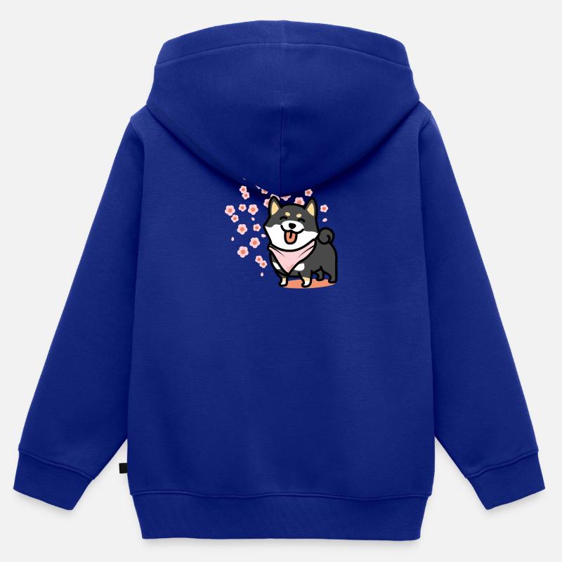 Shiba Inu * Fleur de cerisier * - Sweat Premium à capuche zippé enfant bio - bleu roi