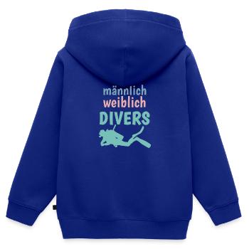 m/w/d: männlich weiblich DIVERS! Shirt für Taucher - Kinder Premium Organic Zip Hoodie - Royalblau - Hinten - AI Model Kid Male (0cm)