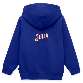 Nom Julia personnalisé - Sweat Premium à capuche zippé enfant bio - bleu roi - Dos - AI Model Kid Male (0cm)