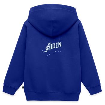 Aiden noms personnalisés - Sweat Premium à capuche zippé enfant bio - bleu roi - Dos - AI Model Kid Male (0cm)