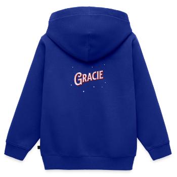 Prénom Gracie personnalisé - Sweat Premium à capuche zippé enfant bio - bleu roi - Dos - AI Model Kid Male (0cm)