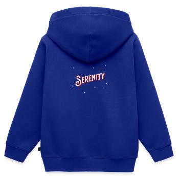 Nom sérénité personnalisé - Sweat Premium à capuche zippé enfant bio - bleu roi - Dos - AI Model Kid Male (0cm)