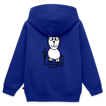 British English ScHoF - Kinder Premium Organic Zip Hoodie - Royalblau - Hinten - AI Model Kid Male (0cm)
