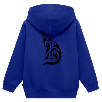 Chat tribal à la silhouette expressive - Sweat Premium à capuche zippé enfant bio - bleu roi - Dos - AI Model Kid Male (0cm)