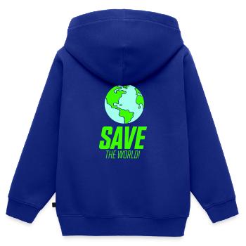 Sauver le monde - Sweat Premium à capuche zippé enfant bio - bleu roi - Dos - AI Model Kid Male (0cm)