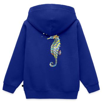 hippocampe - Sweat Premium à capuche zippé enfant bio - bleu roi - Dos - AI Model Kid Male (0cm)