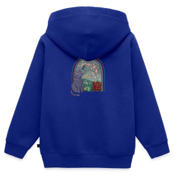 Kirschblüten-Hemd, Kirschblüten-Katze Vintage - Kinder Premium Organic Zip Hoodie - Royalblau - Hinten - AI Model Kid Male (0cm)