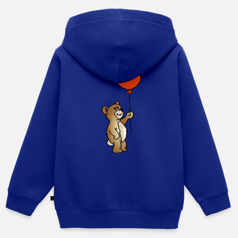 Nounours avec ballon - Sweat Premium à capuche zippé enfant bio - bleu roi