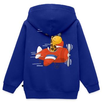 Girafe Pilote Avion Rouge Avion Enfants Motifs - Sweat Premium à capuche zippé enfant bio - bleu roi - Dos - AI Model Kid Male (0cm)