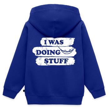 Je faisais des trucs - Hamac vintage - Sweat Premium à capuche zippé enfant bio - bleu roi - Dos - AI Model Kid Male (0cm)