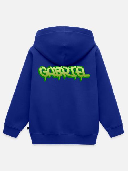 Graffiti nombre Gabriel - Sudadera Premium con capucha y cremallera infantil orgánica - azul royal