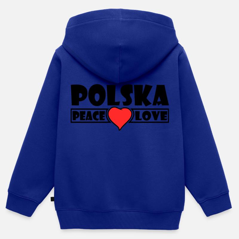 Polska - Pologne - Sweat Premium à capuche zippé enfant bio - bleu roi
