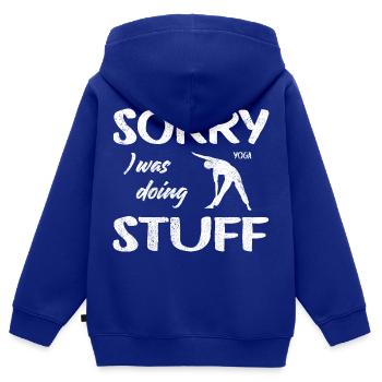 Sorry, I was doing Yoga stuff - Vintage - Kinder Premium Organic Zip Hoodie - Royalblau - Hinten - AI Model Kid Male (0cm)