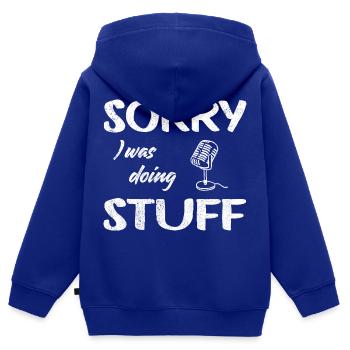Sorry, I was doing microphone stuff Vintage - Kinder Premium Organic Zip Hoodie - Royalblau - Hinten - AI Model Kid Male (0cm)