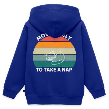 Most likely to take a nap - sleeping cat - Kids Premium Organic Zip-up Hoodie - royal blue - Back - AI Model Kid Male (0cm)