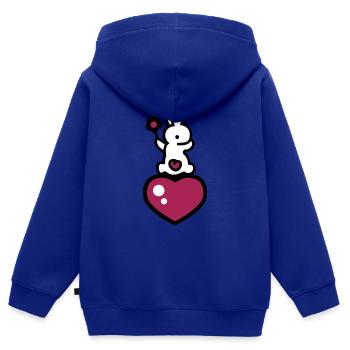 Lapin avec coeur et fleur 3 - Sweat Premium à capuche zippé enfant bio - bleu roi - Dos - AI Model Kid Male (0cm)