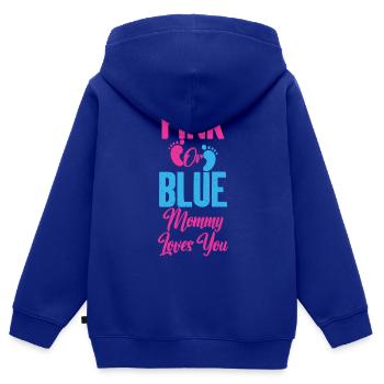 Pink or Blue Mommy Loves You Baby Gender Reveal - Sweat Premium à capuche zippé enfant bio - bleu roi - Dos - AI Model Kid Male (0cm)