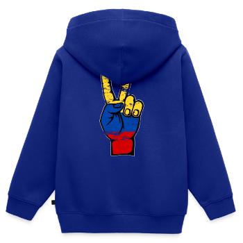 Symbole de paix du drapeau de la Colombie utilisé - Sweat Premium à capuche zippé enfant bio - bleu roi - Dos - AI Model Kid Male (0cm)