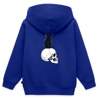 Chaton mignon assis sur un crâne - Sweat Premium à capuche zippé enfant bio - bleu roi - Dos - AI Model Kid Male (0cm)