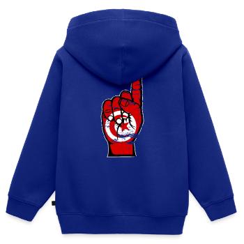 Drapeau tunisien numéro 1 utilisé - Sweat Premium à capuche zippé enfant bio - bleu roi - Dos - AI Model Kid Male (0cm)