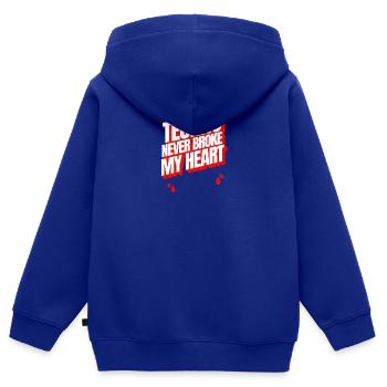 TECHNO NEVER BROKE MY HEART - Kinder Premium Organic Zip Hoodie - Royalblau - Hinten - AI Model Kid Male (0cm)