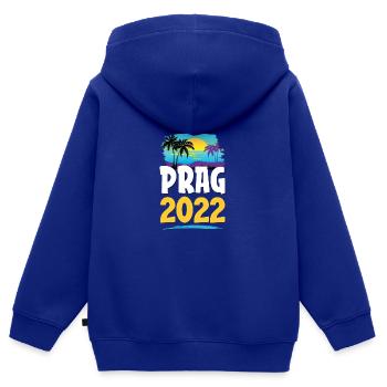 Prague 2023 - Sweat Premium à capuche zippé enfant bio - bleu roi - Dos - AI Model Kid Male (0cm)