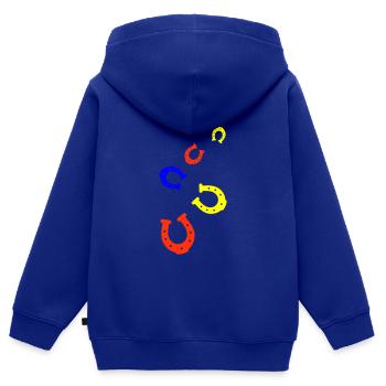 Équitation Horseshoe Happiness - Sweat Premium à capuche zippé enfant bio - bleu roi - Dos - AI Model Kid Male (0cm)