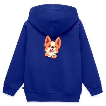 Welsh Corgi Sticker - Sweat Premium à capuche zippé enfant bio - bleu roi - Dos - AI Model Kid Male (0cm)