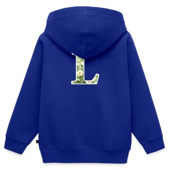 Letter L, Monogram, Floral Pattern - Kids Premium Organic Zip-up Hoodie - royal blue - Back - AI Model Kid Male (0cm)