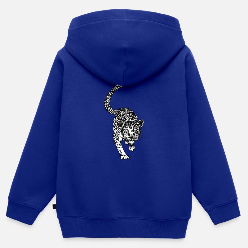 Léopard - Sweat Premium à capuche zippé enfant bio - bleu roi
