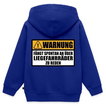 Liegerad Liegefahrrad Warnung Spruch Lustig - Kinder Premium Organic Zip Hoodie - Royalblau - Hinten - AI Model Kid Male (0cm)