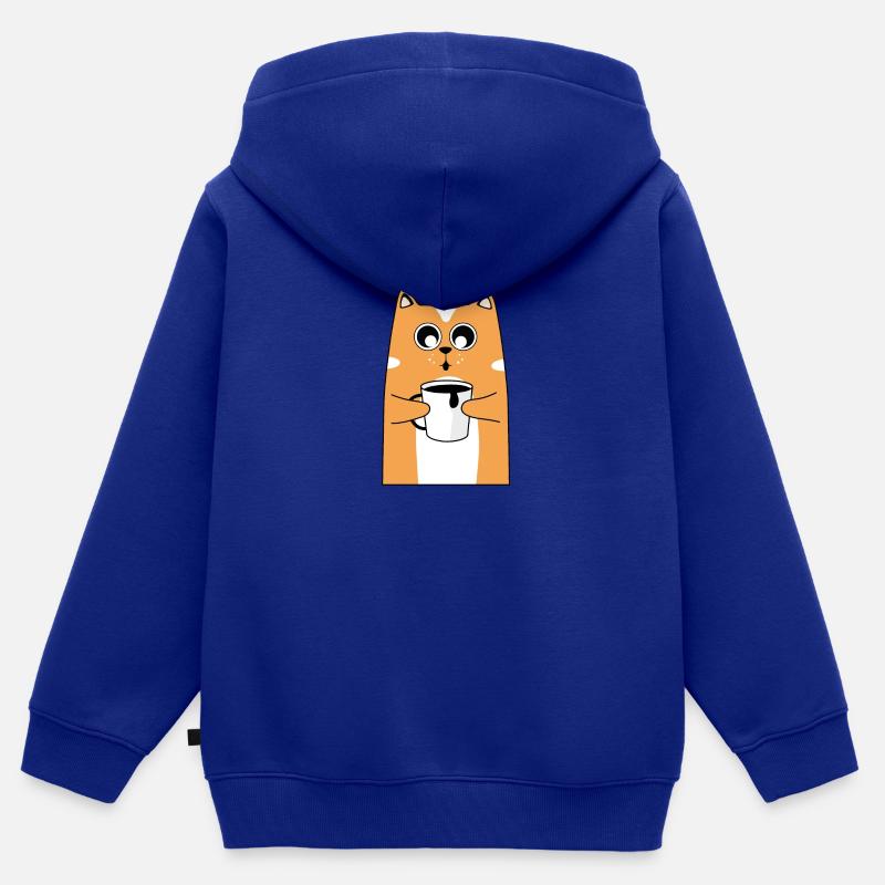 Cat Coffee Design - Sweat Premium à capuche zippé enfant bio - bleu roi
