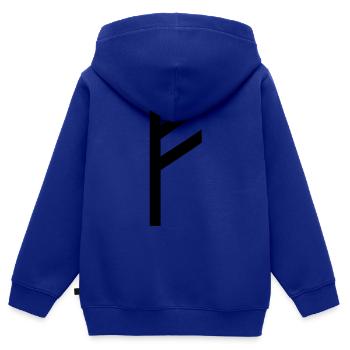 Rune Fehu - bonheur et prospérité, runes, Odin - Sweat Premium à capuche zippé enfant bio - bleu roi - Dos - AI Model Kid Male (0cm)