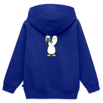Pinguin mit Fotoapparat - Kinder Premium Organic Zip Hoodie - Royalblau - Hinten - AI Model Kid Male (0cm)